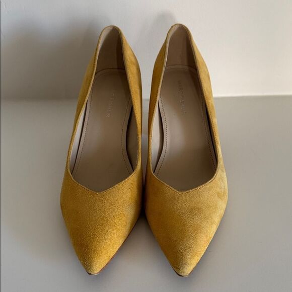 Marc Fisher CAITLIN Yellow Leather Suede Block Heel Pumps Pointed Toe Size 6.5M - Picture 2 of 12